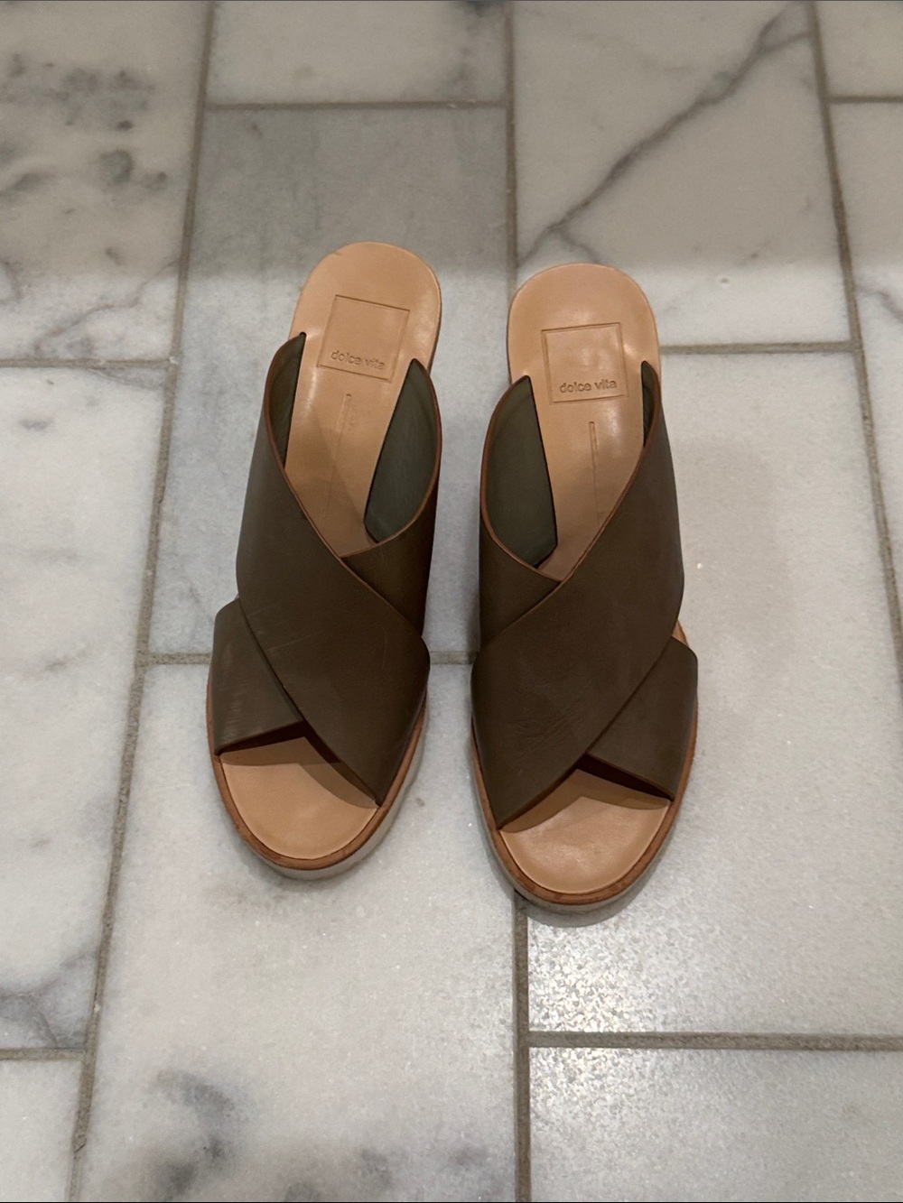 Dolce Vita Olive Green Crisscross Leather Mules- size 7.5